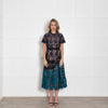 Self Portrait Blue Turquoise Black Lace Midi Dress