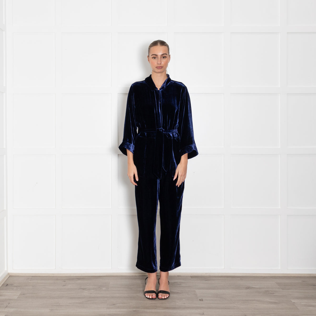 NRBY Pip Navy Blue Velvet Jumpsuit