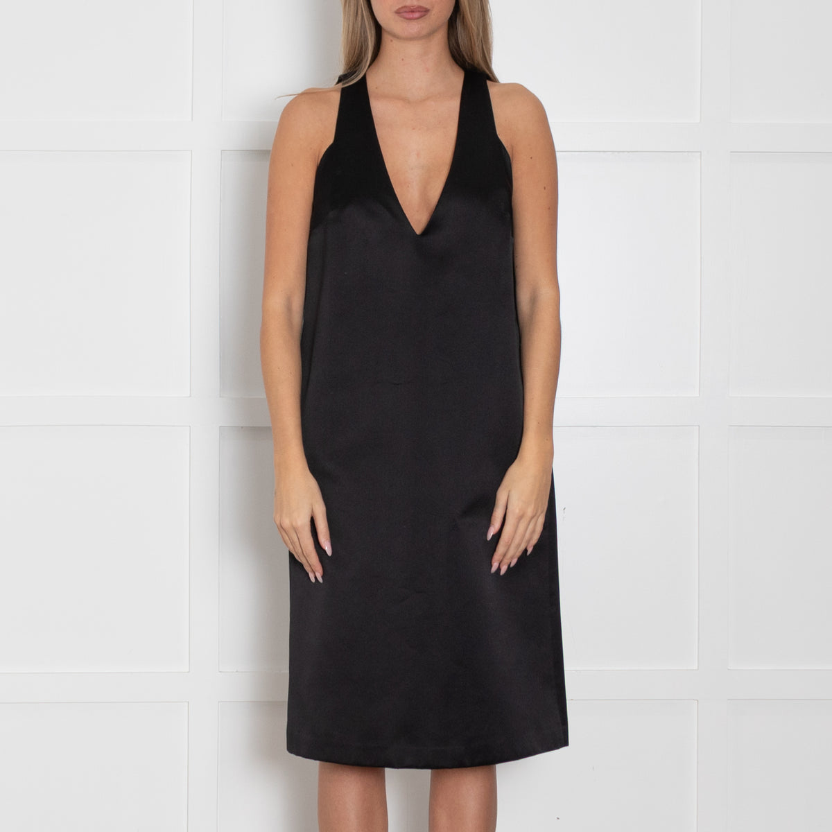 Ellery Black Silk V Front Sleeveless Dress