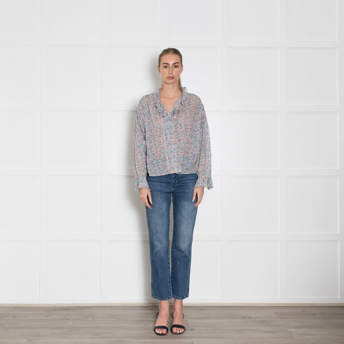 Isabel Marant Etoile Light Grey Ditzy Floral Fine Cotton Blouse