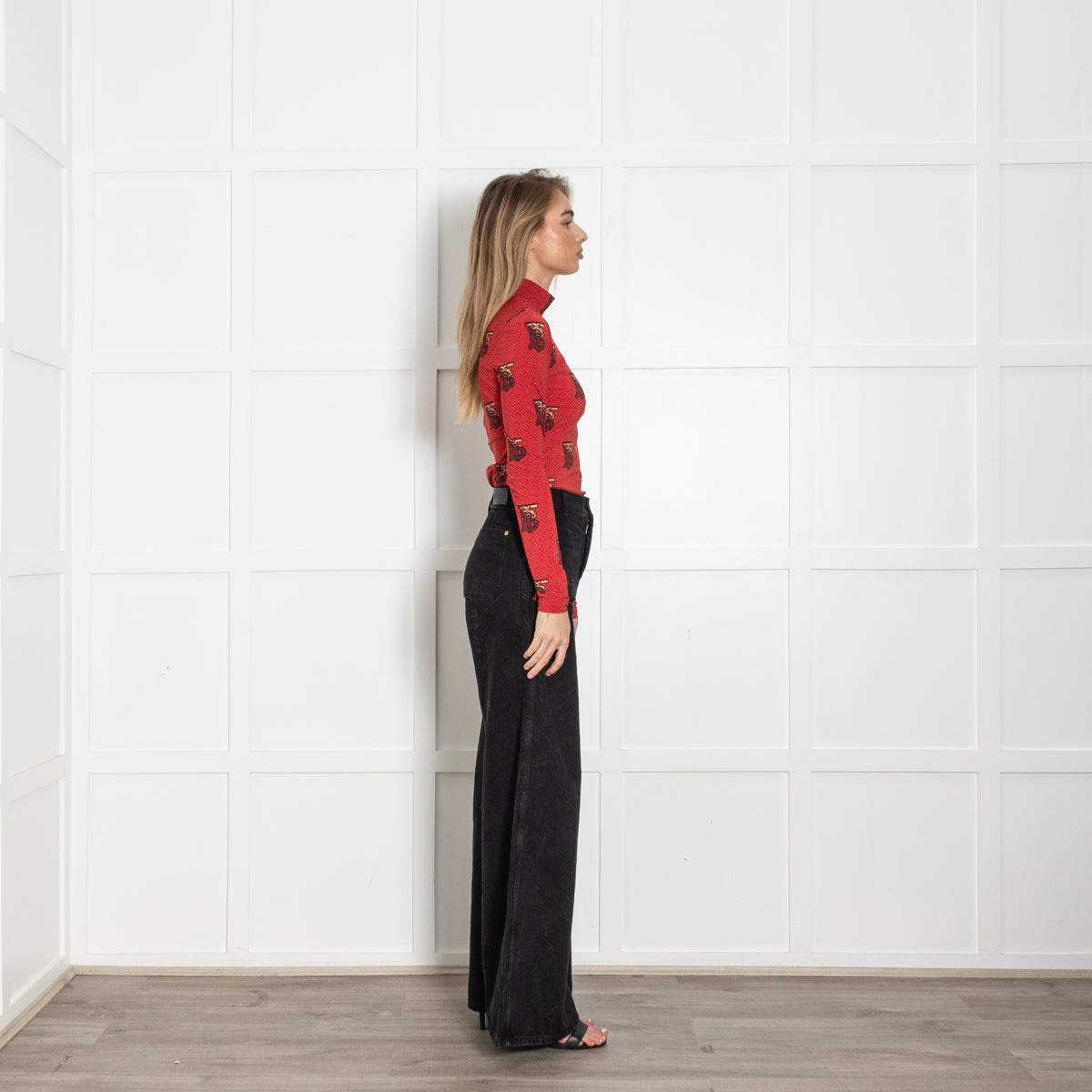 Burberry Red All-Over Monogram Print Body Suit