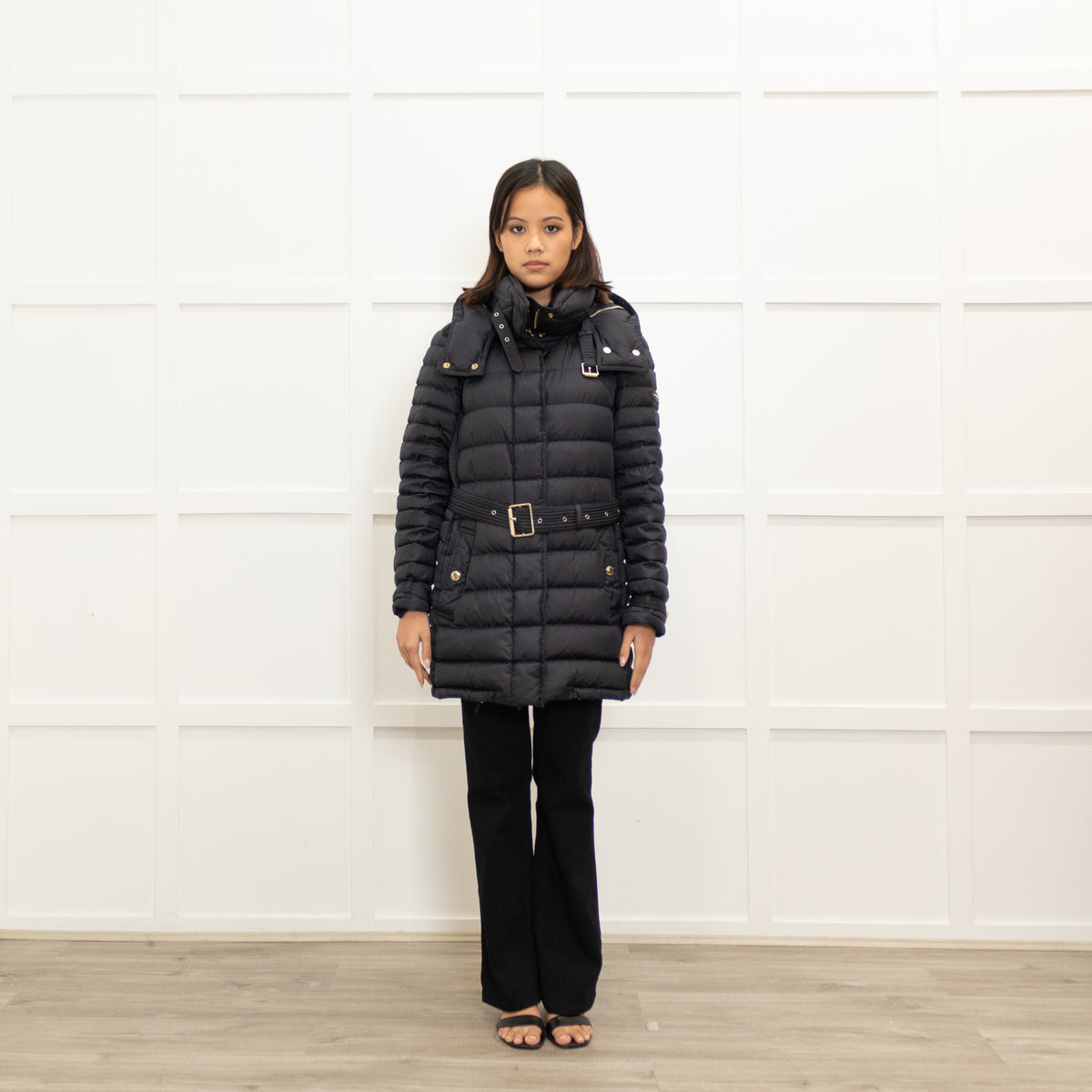 Burberry Black Padded Coat With Belt And Hood
