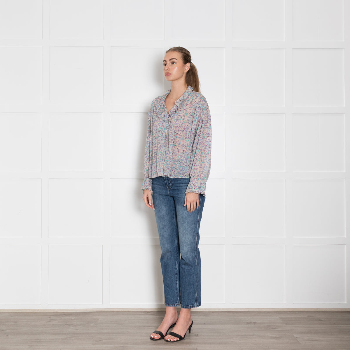 Isabel Marant Etoile Light Grey Ditzy Floral Fine Cotton Blouse