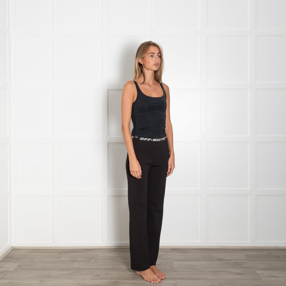 Off White Black Ribbed Stretch Trousers