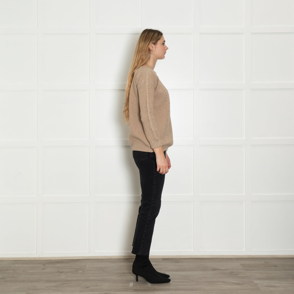 Chinti & Parker Beige Gold Ribbed Wool Blend Sweater