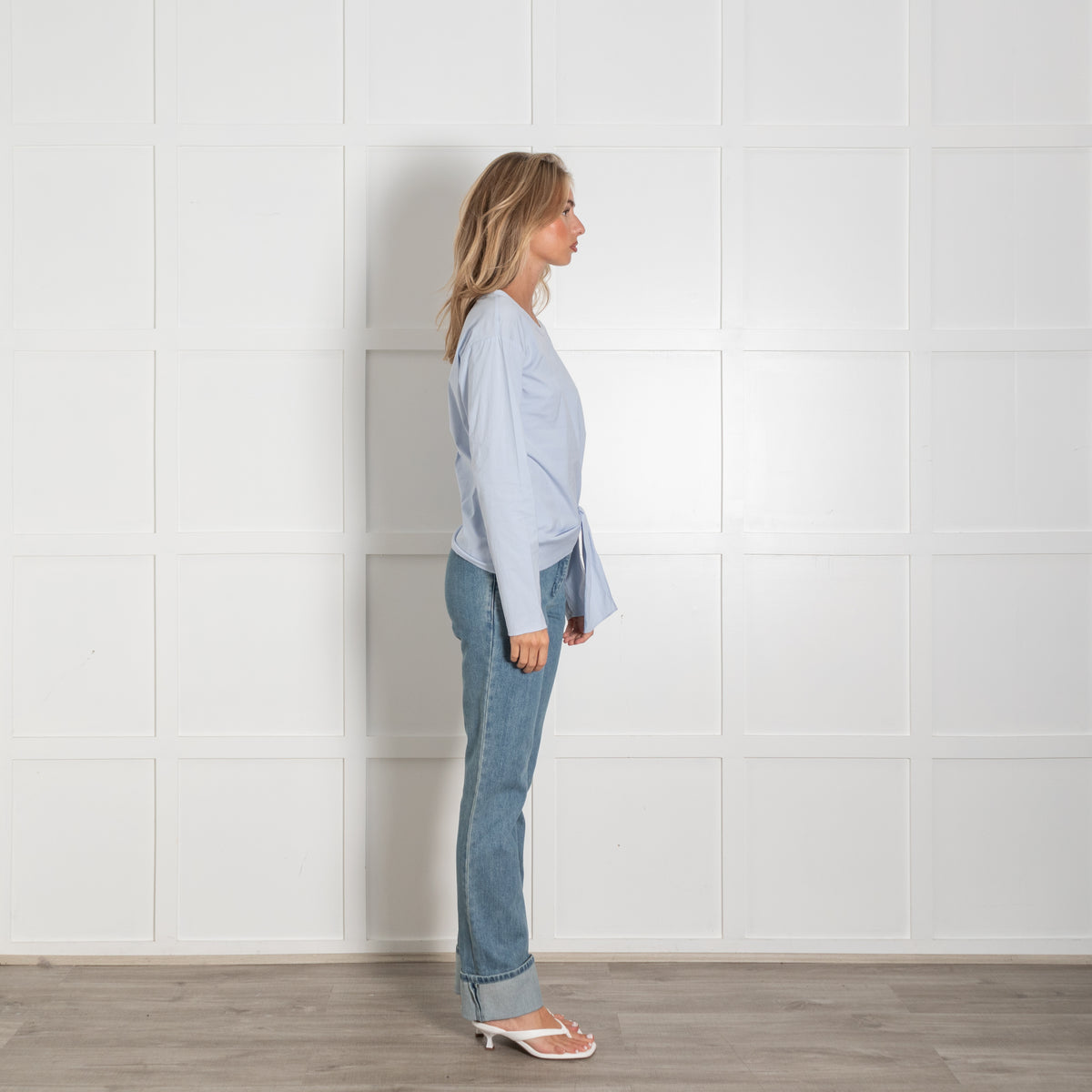 Theory Pale Blue Cotton Blend Side Knot Detail Top