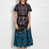 Self Portrait Blue Turquoise Black Lace Midi Dress