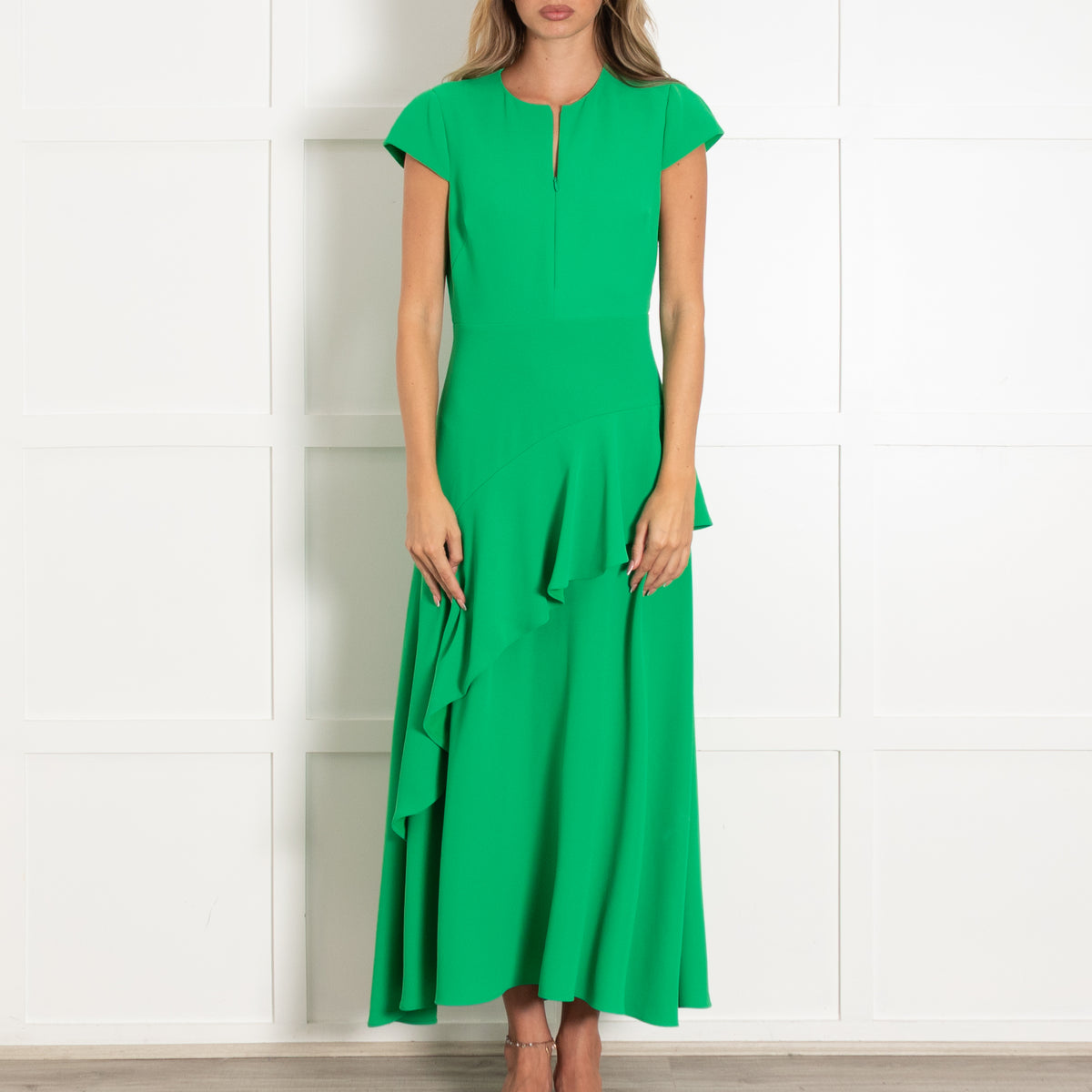 Me +Em Green Cap Sleeve Frill Maxi Belted Dress