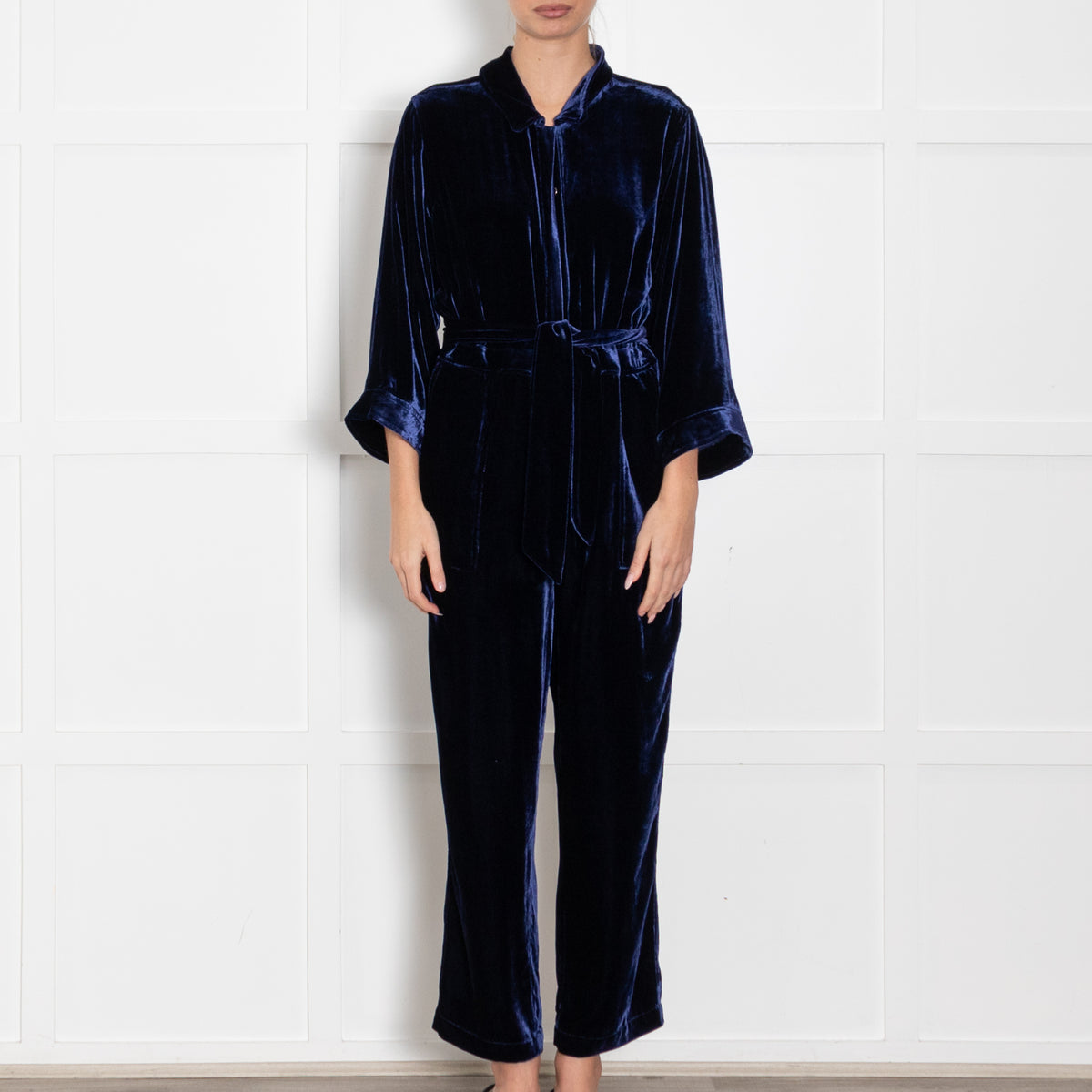 NRBY Pip Navy Blue Velvet Jumpsuit