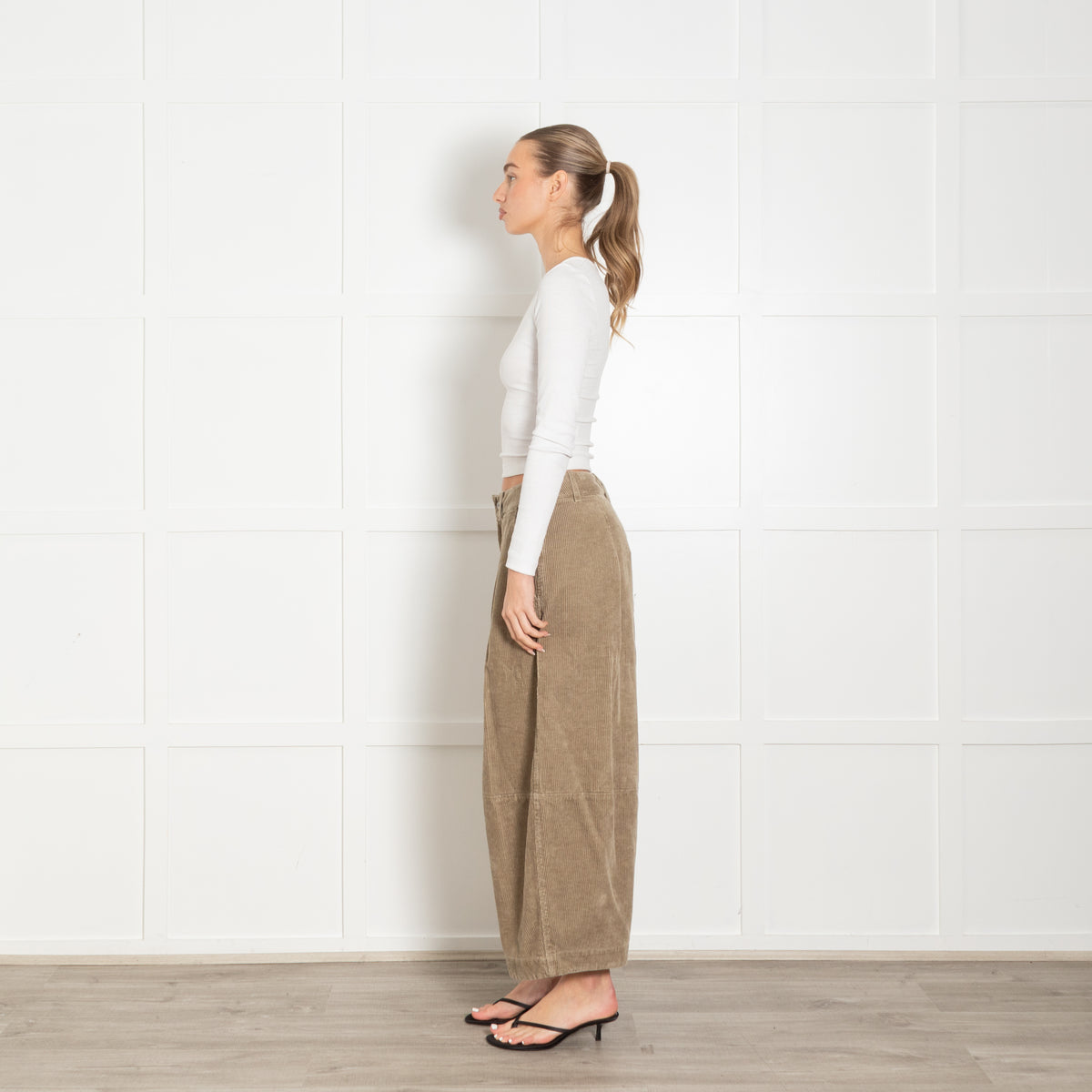 YMC Khaki Corduroy Wide Leg Trousers