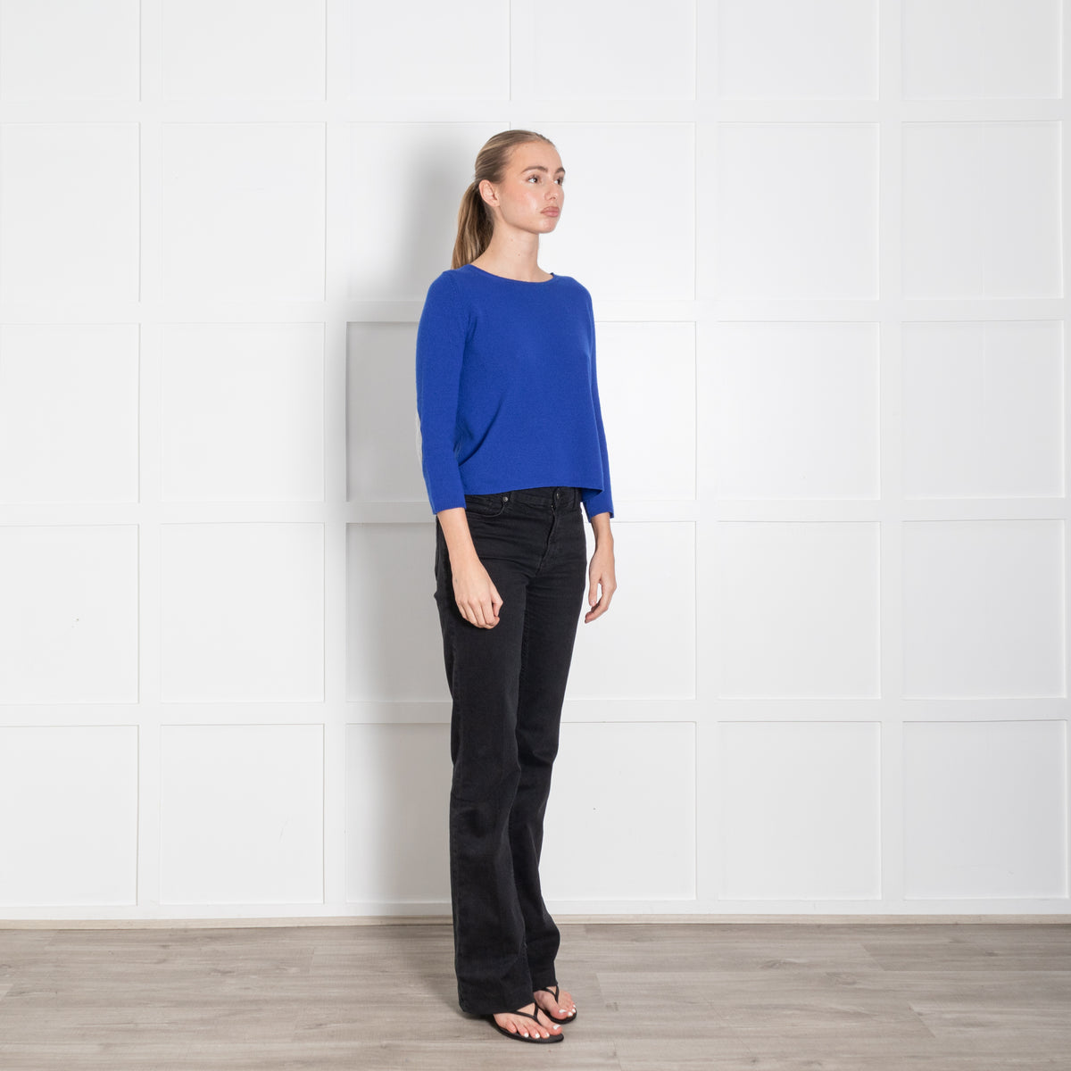 Chinti & Parker Blue Cashmere Grey Patch Short Sweater