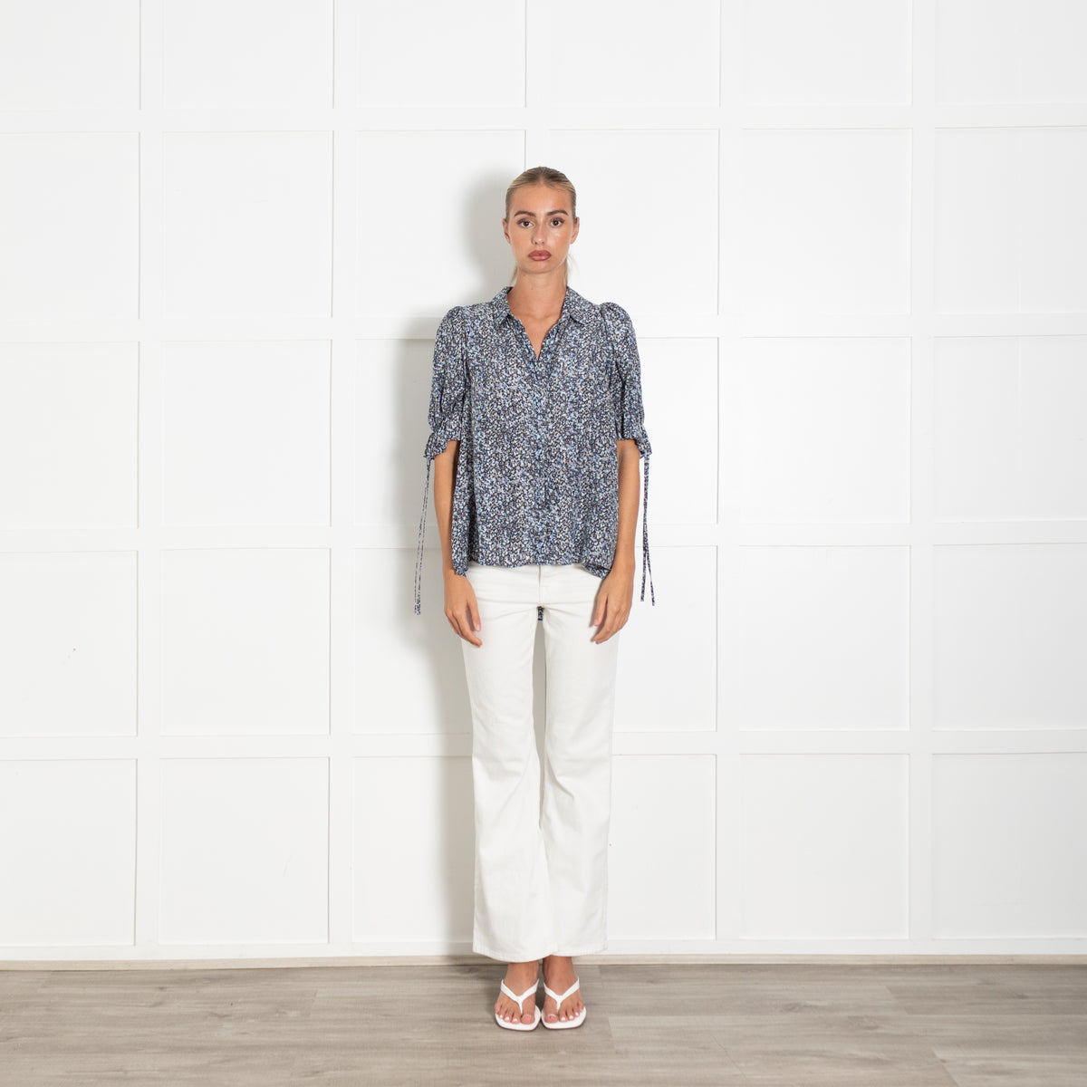Joslin Blue Small Floral Print Short Sleeve Top
