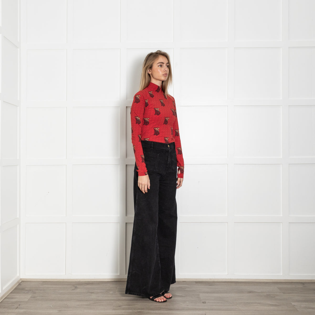 Burberry Red All-Over Monogram Print Body Suit