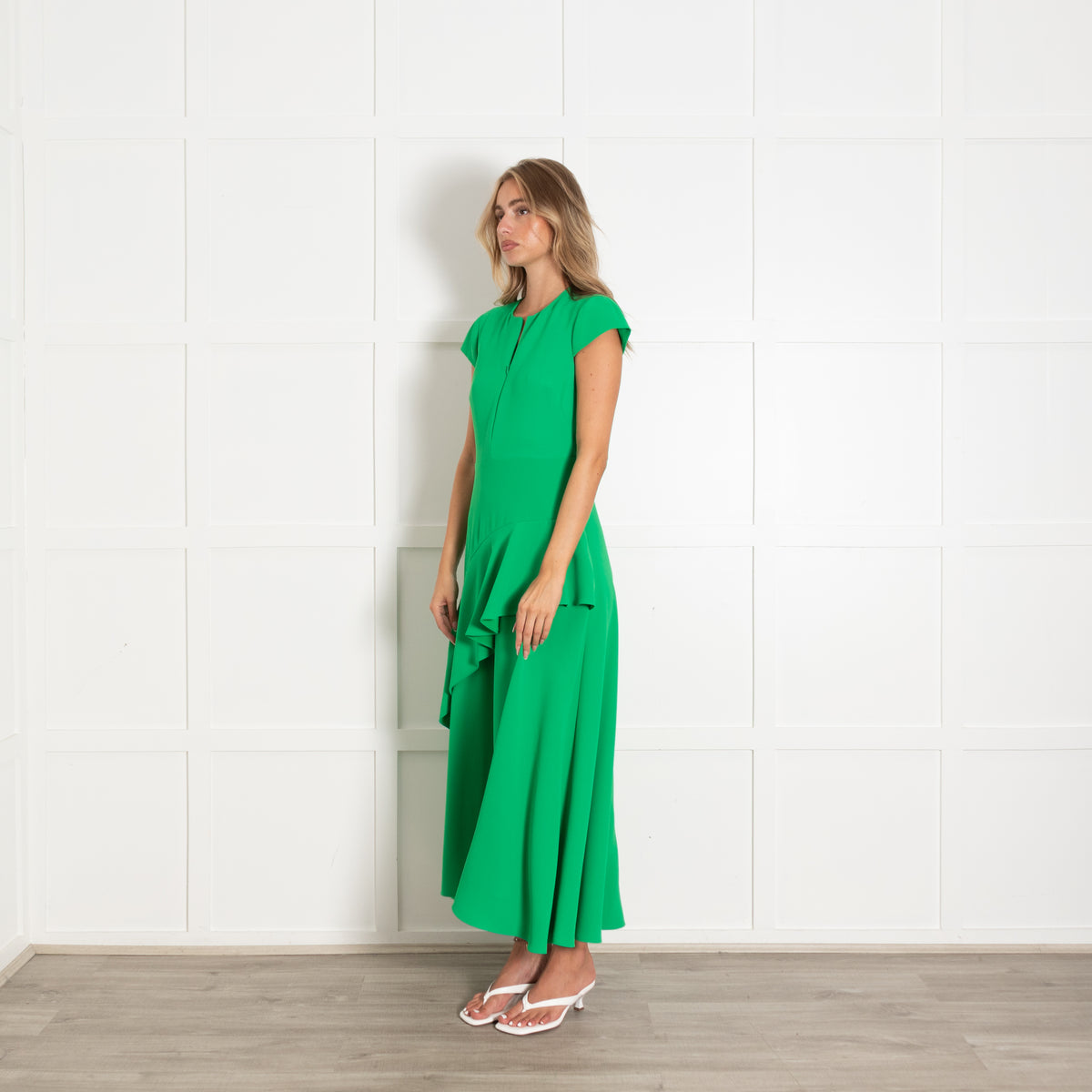 Me +Em Green Cap Sleeve Frill Maxi Belted Dress