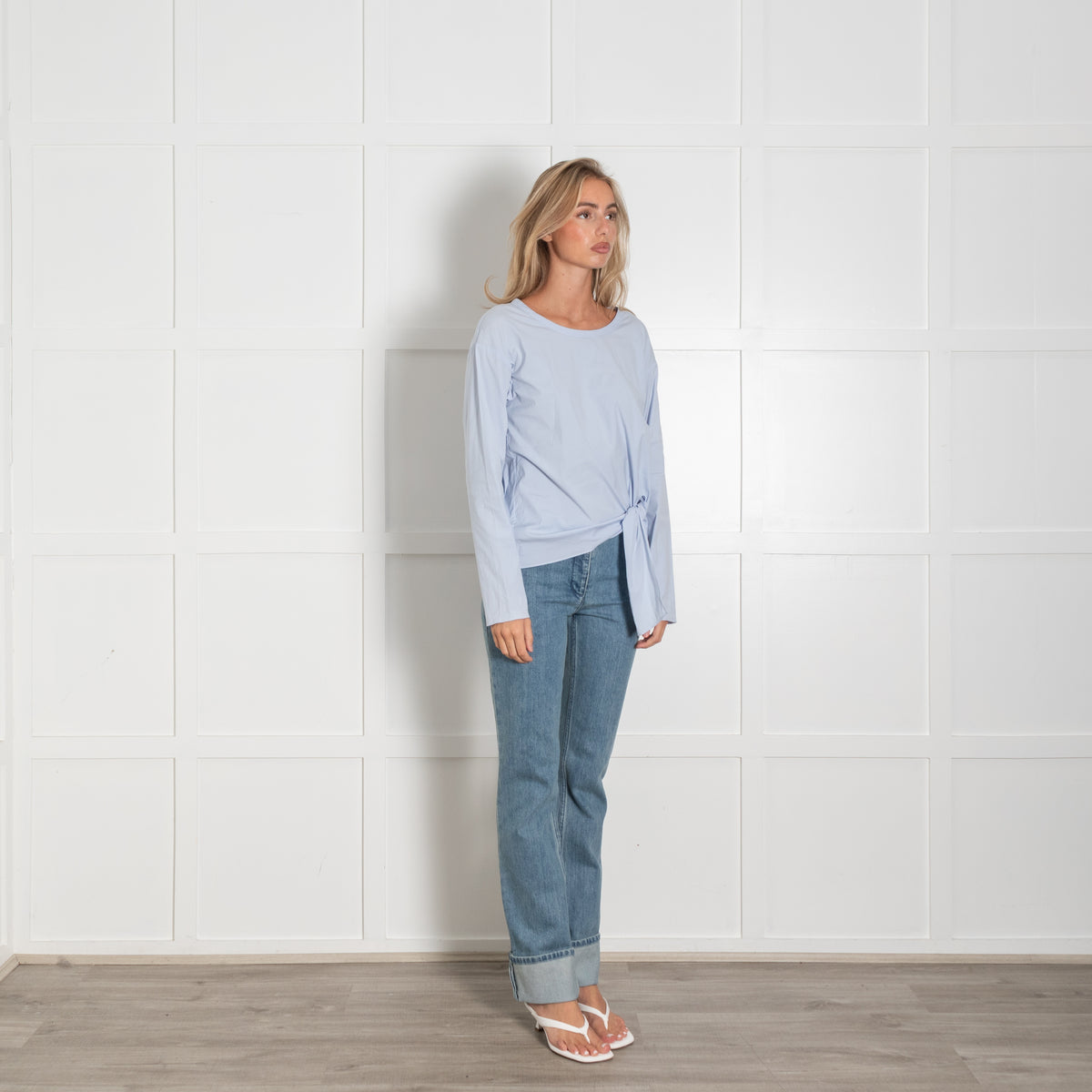 Theory Pale Blue Cotton Blend Side Knot Detail Top