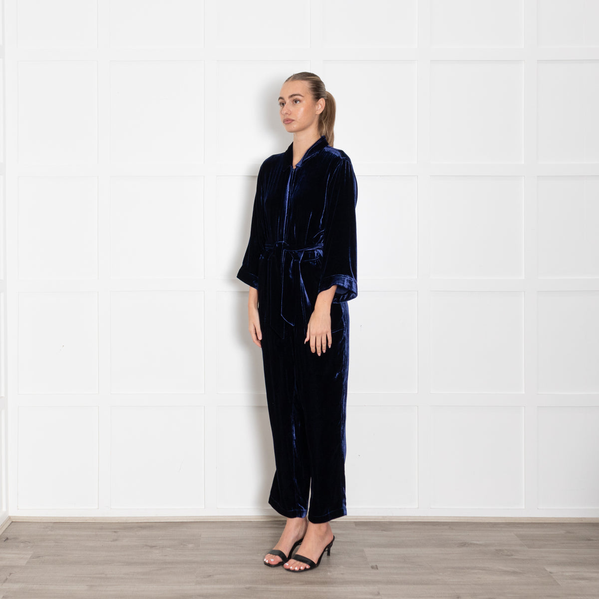 NRBY Pip Navy Blue Velvet Jumpsuit