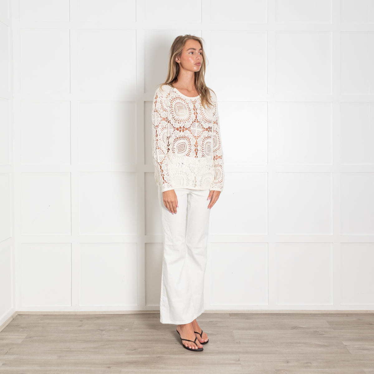 Diane Von Furstenberg Cream Crochet Jumper