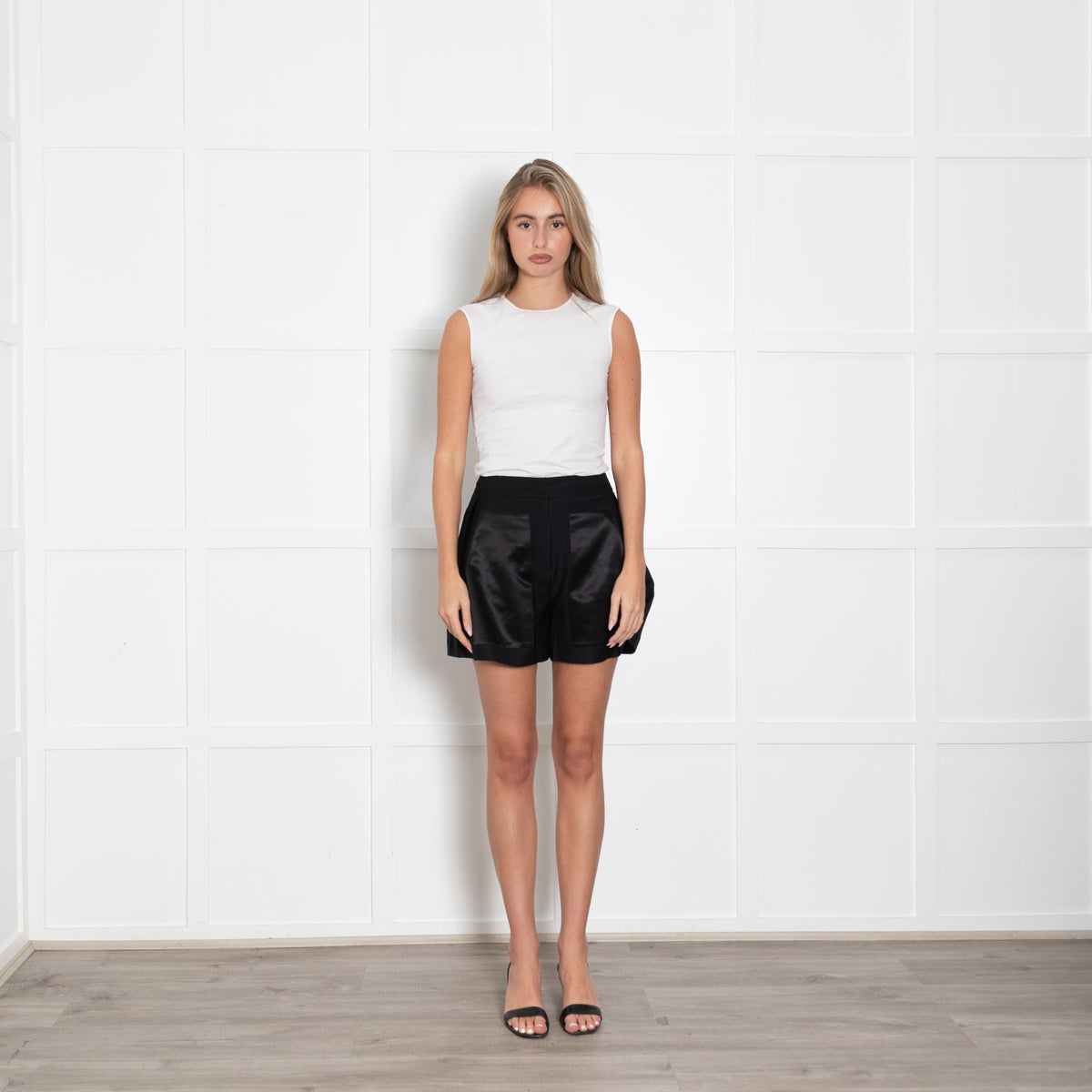 Violante Nessi Black Wool Satin Panel Shorts