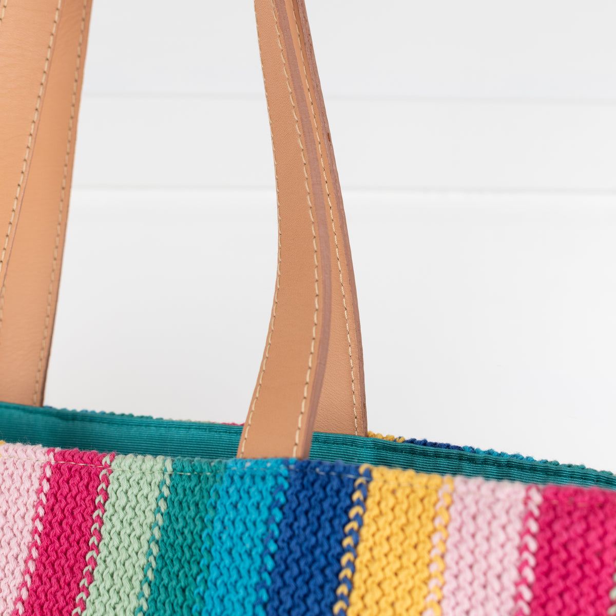 La Double J Vibrant Striped Crochet Knit Tote With Raffia Fringe Trim
