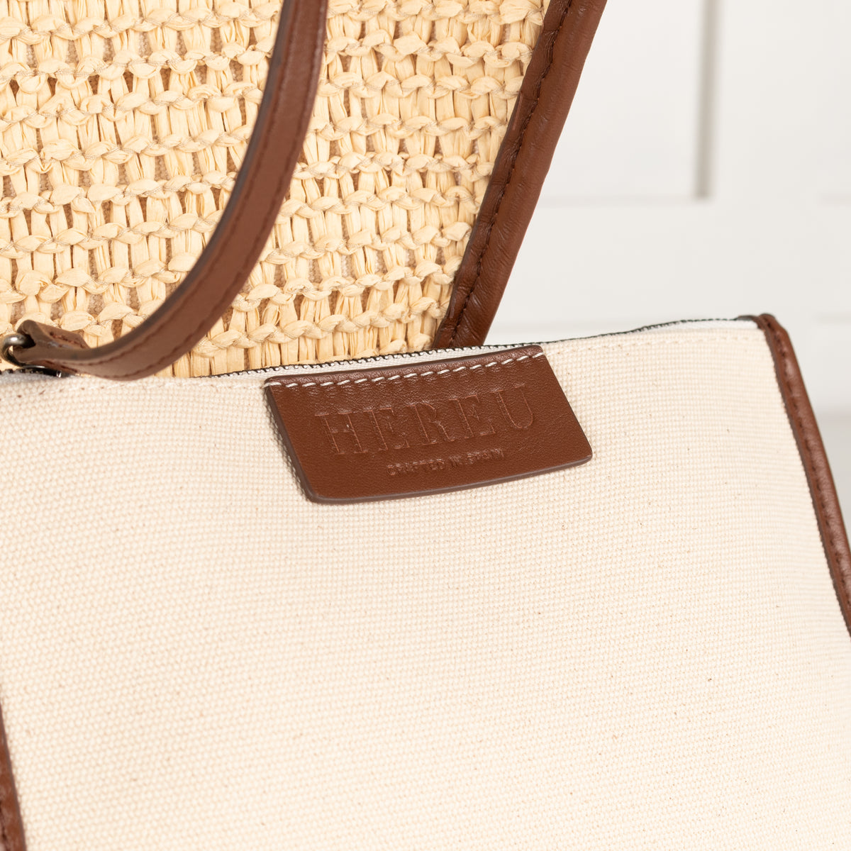 Hereu Natural Calella Raffia Brown Leather Trim Bag
