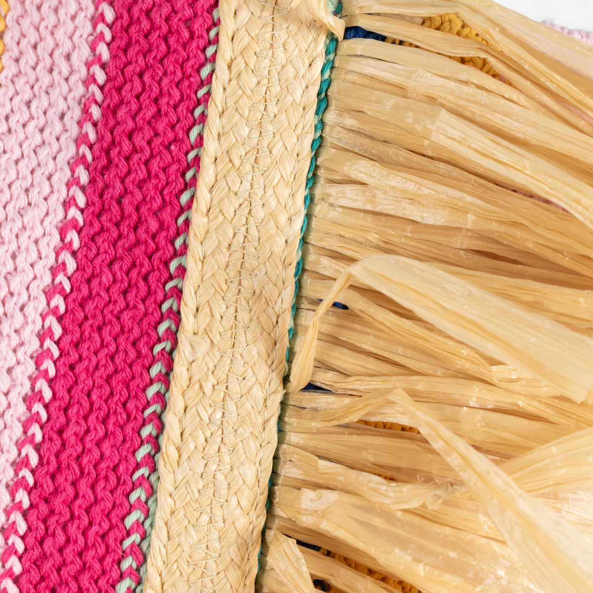 La Double J Vibrant Striped Crochet Knit Tote With Raffia Fringe Trim
