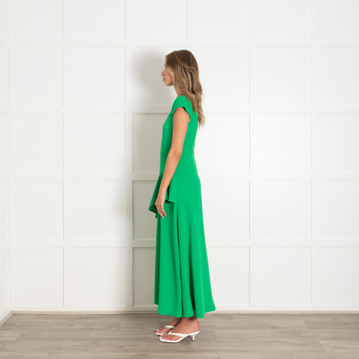 Me +Em Green Cap Sleeve Frill Maxi Belted Dress