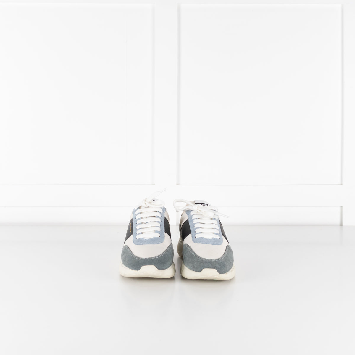 Axel Arigato Cream Genesis Vintage Runner Trainers With Blue Suede And Lepoard Print Heel