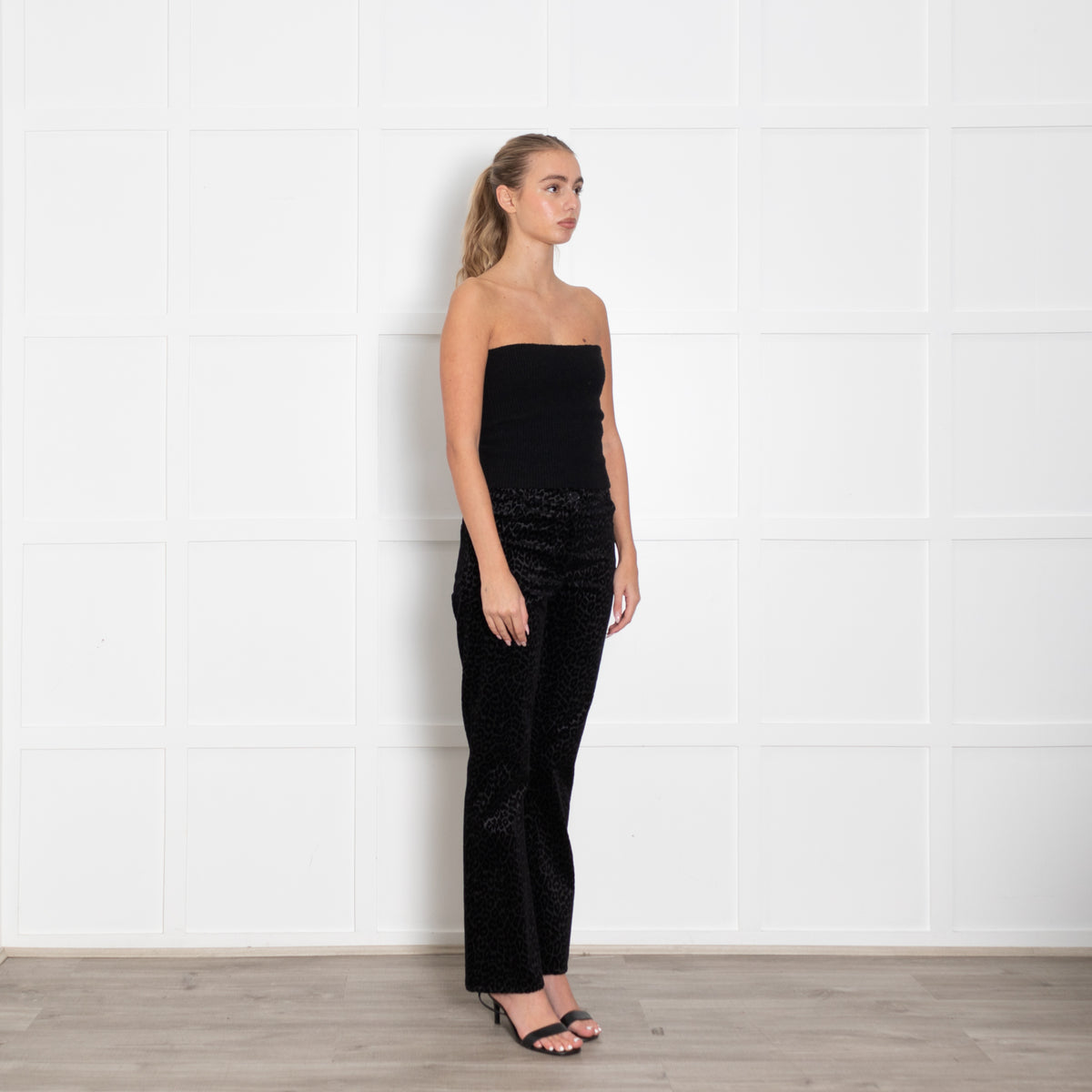 The Kooples Black On Black Animal Print Devore Trousers