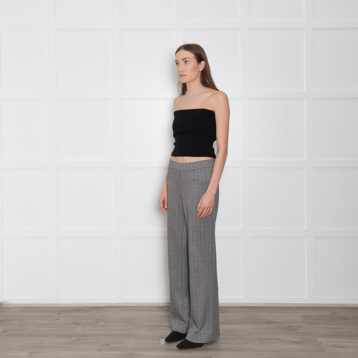 Luisa Cerano Black And White Chevron Tweed Trousers