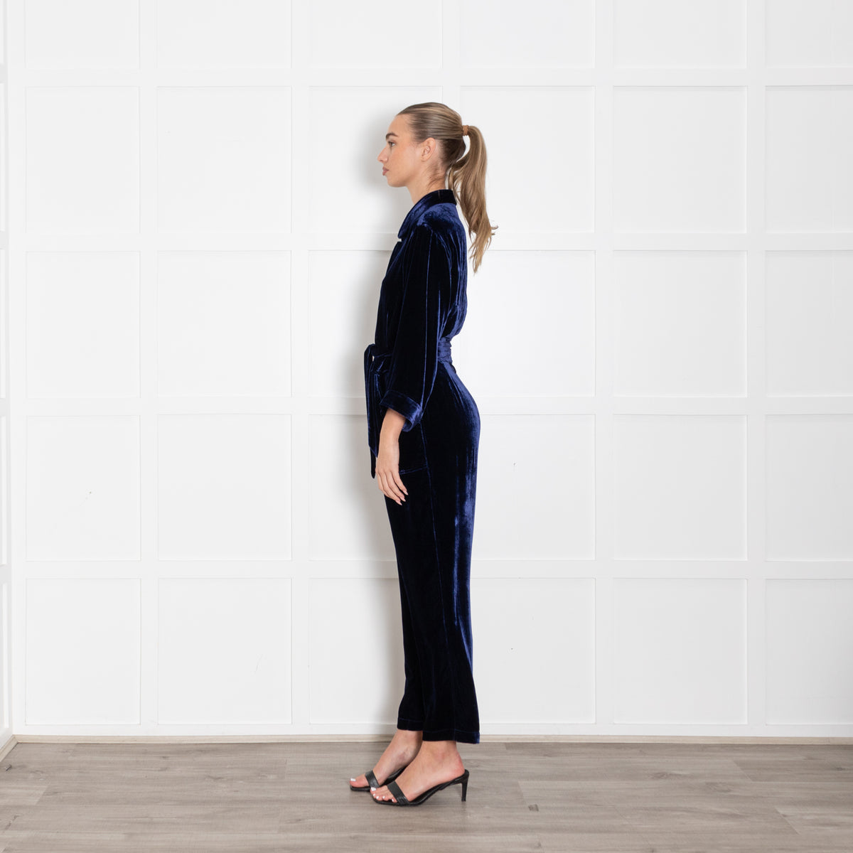 NRBY Pip Navy Blue Velvet Jumpsuit