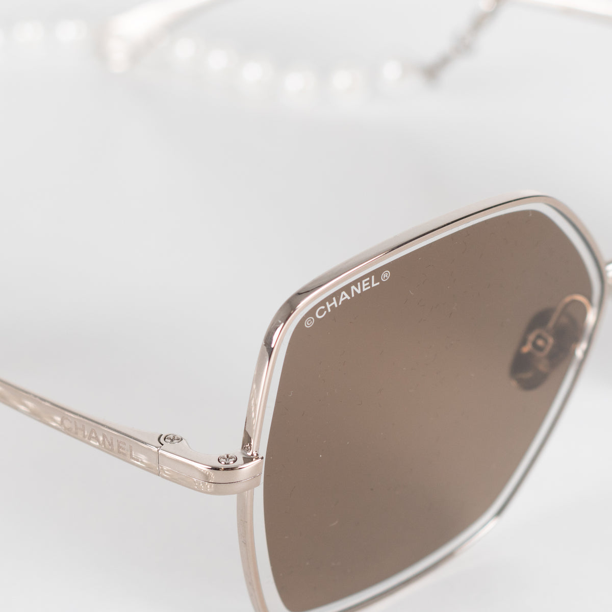 Chanel Light Lens Oversized Butterfly Sunglasses with Pearl Chain