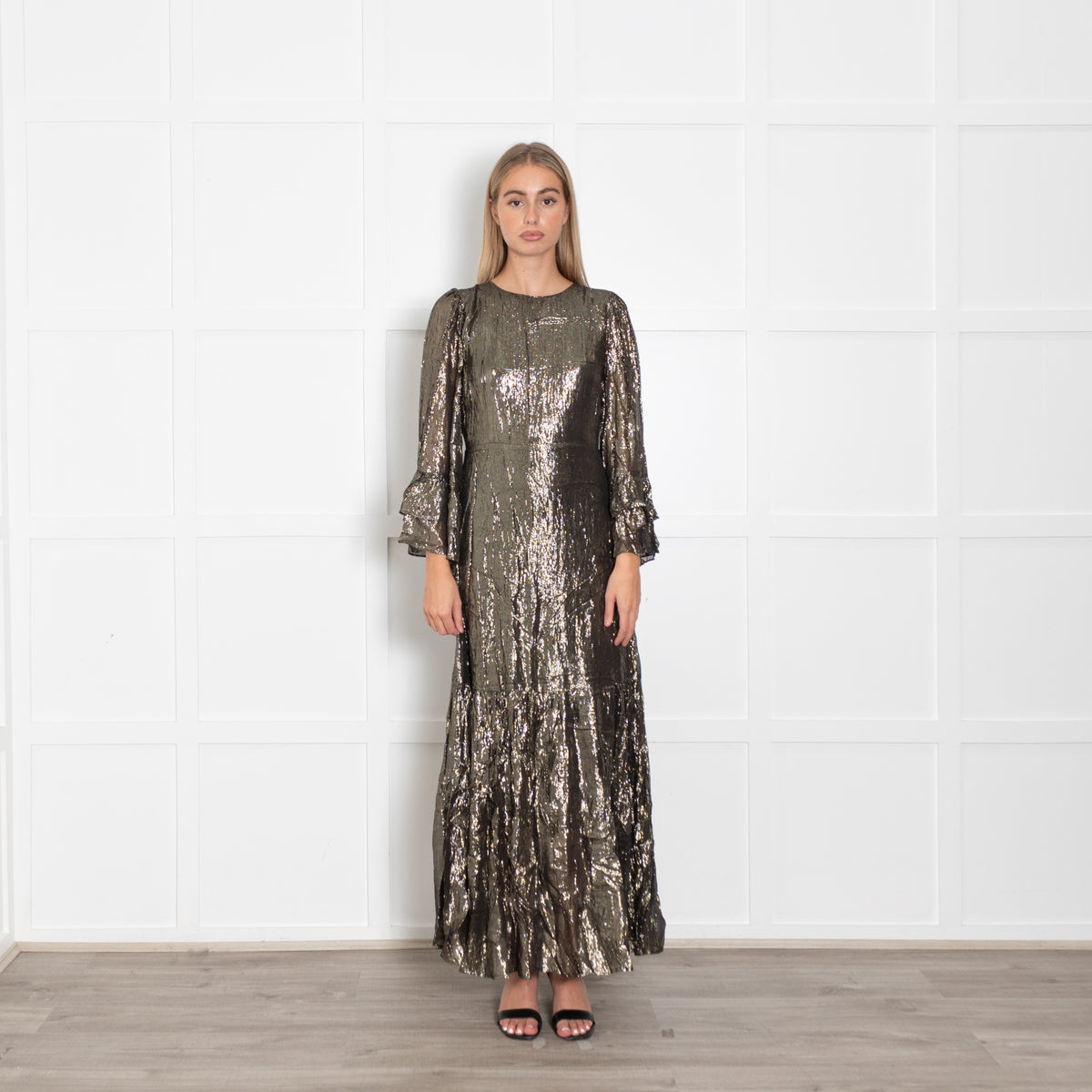 Queens of Archive Black  and Gold Tiered Maxi Dress
