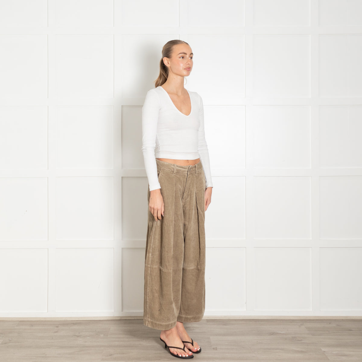 YMC Khaki Corduroy Wide Leg Trousers