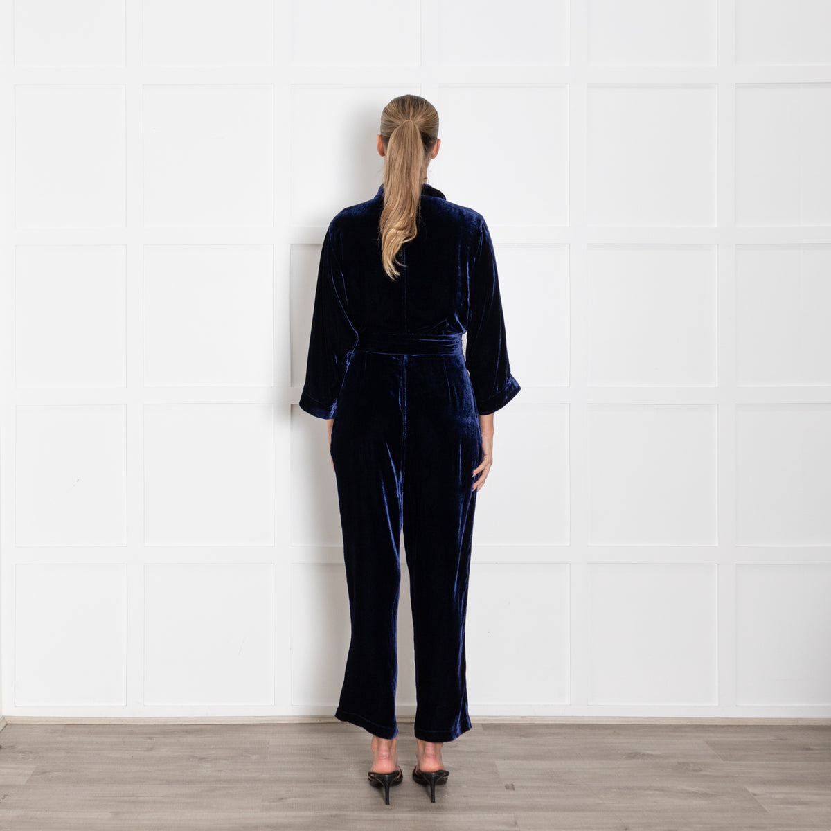 NRBY Pip Navy Blue Velvet Jumpsuit