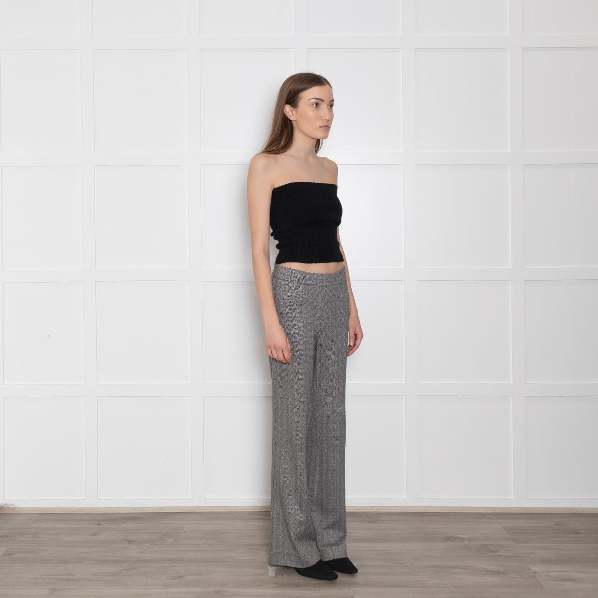Luisa Cerano Black And White Chevron Tweed Trousers