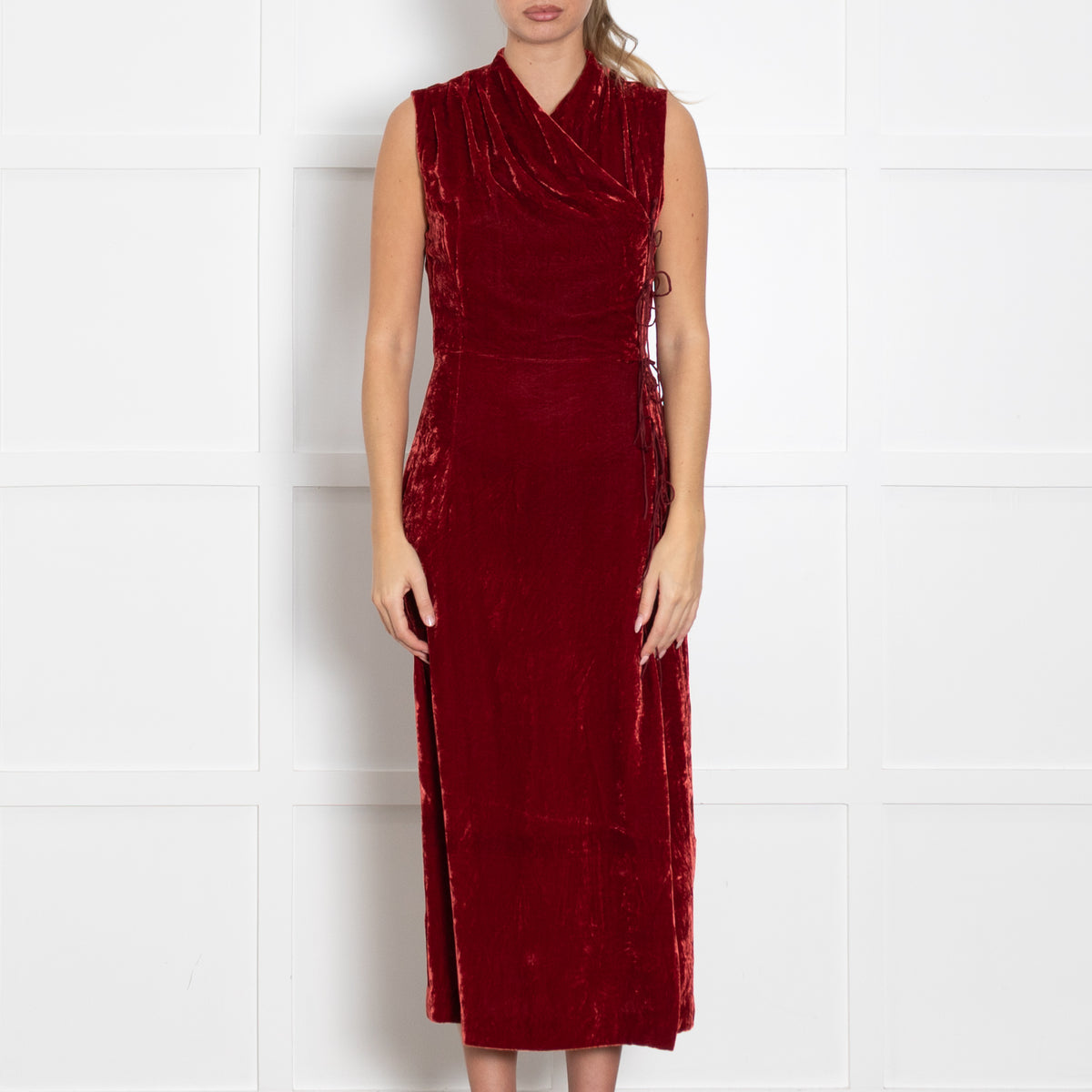 Usisi Sister Burnt Orange Crushed Velvet Jana Dress