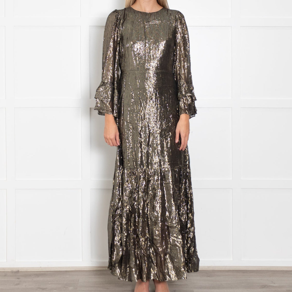 Queens of Archive Black  and Gold Tiered Maxi Dress