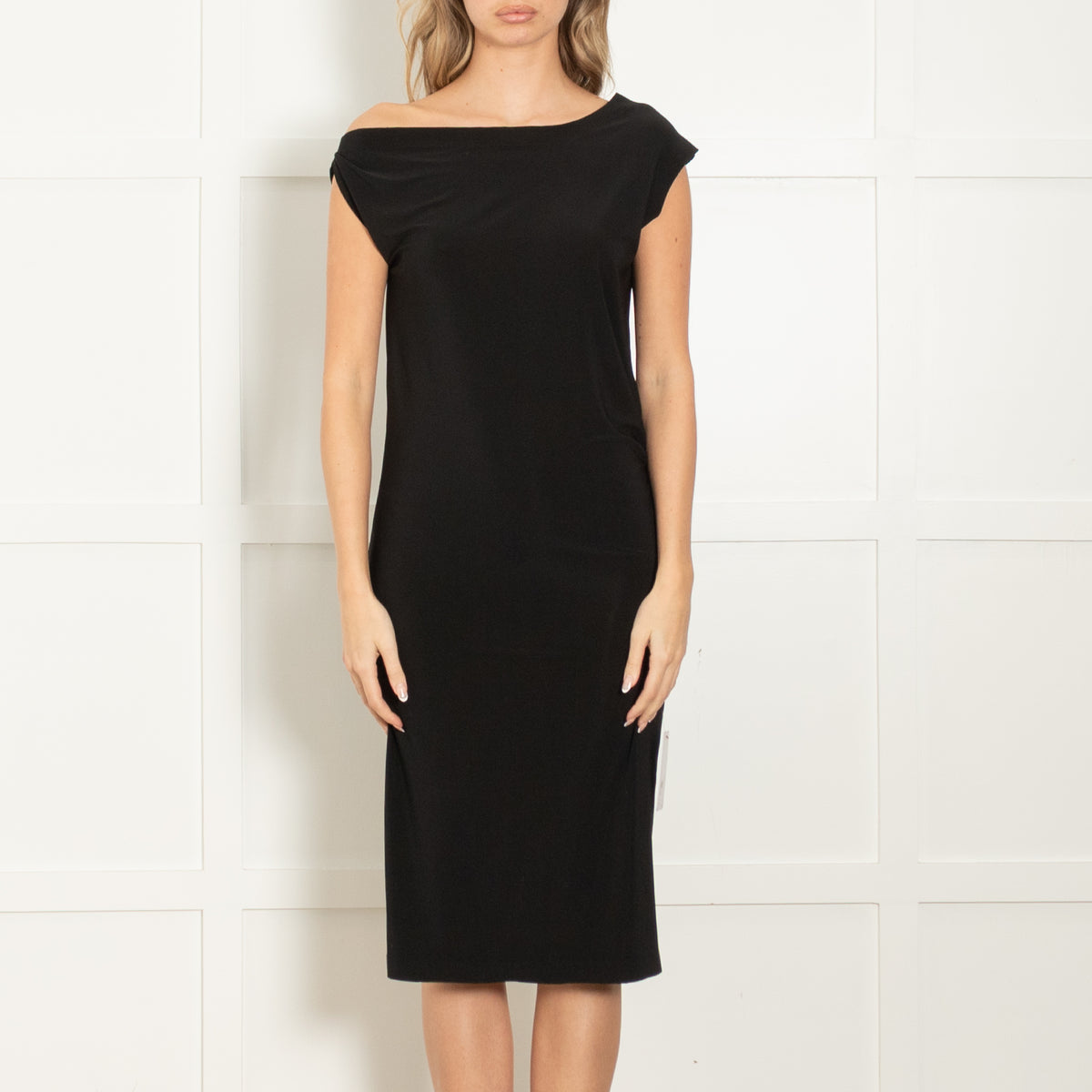 Norma Kamali Black Off Shoulder Sleeveless Knee Length Dress