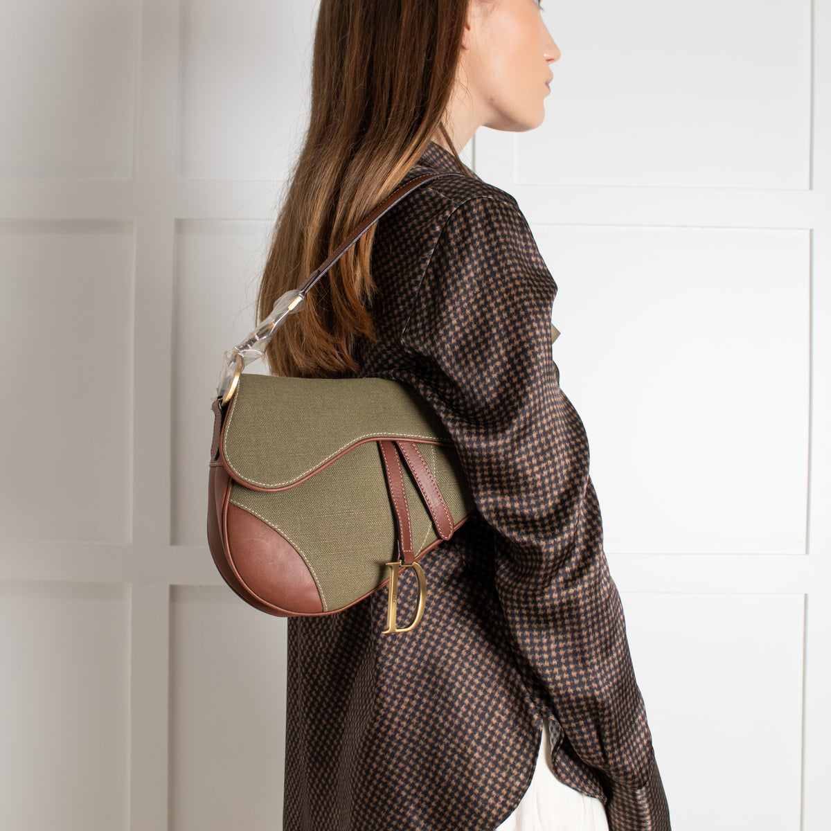 Christian Dior Khaki Canvas Saddle Bag