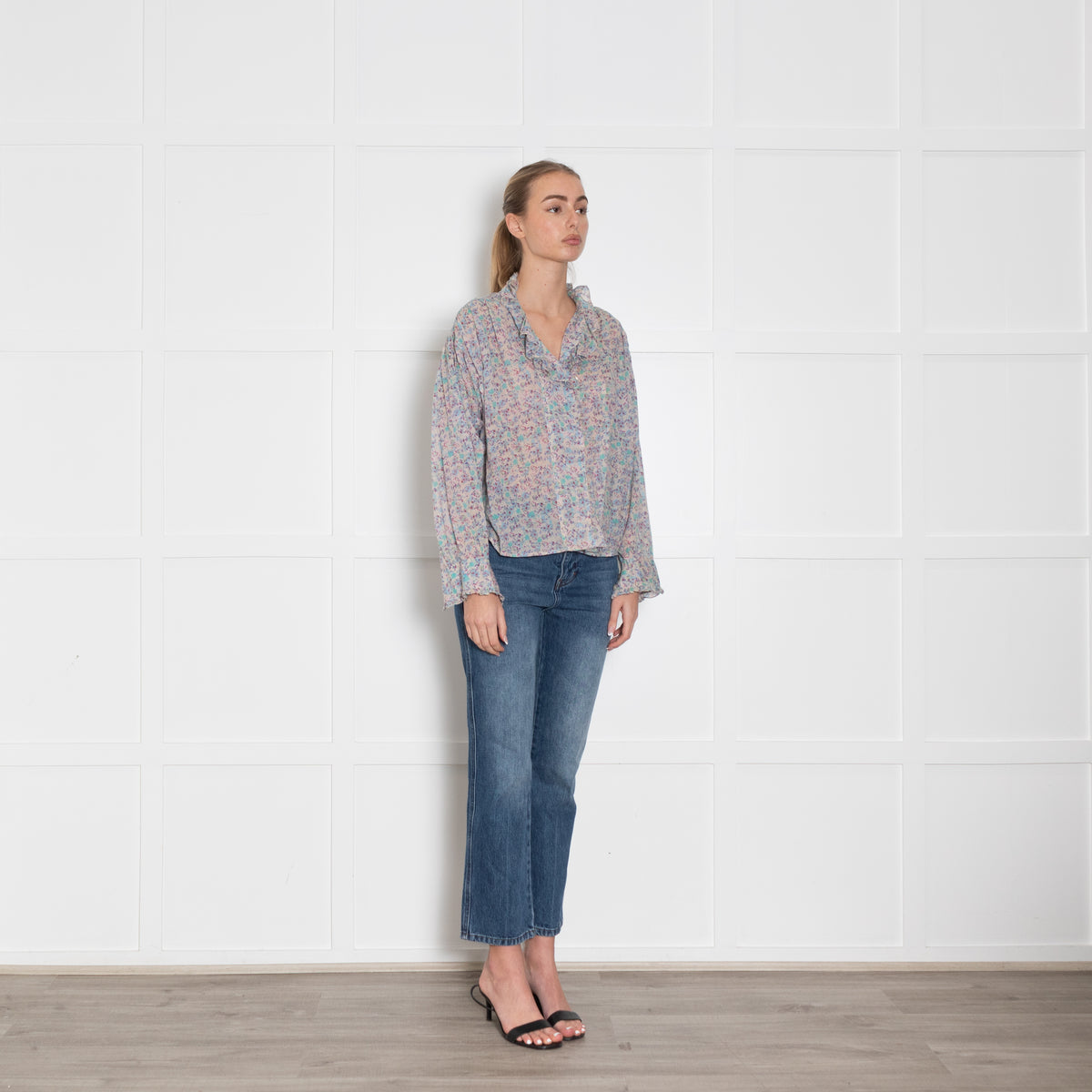 Isabel Marant Etoile Light Grey Ditzy Floral Fine Cotton Blouse