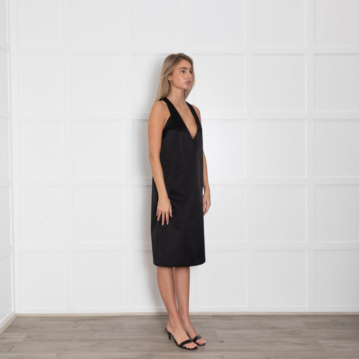 Ellery Black Silk V Front Sleeveless Dress