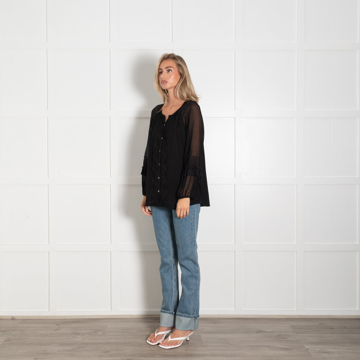 Diane Von Furstenberg Black Lace Trim Blouse