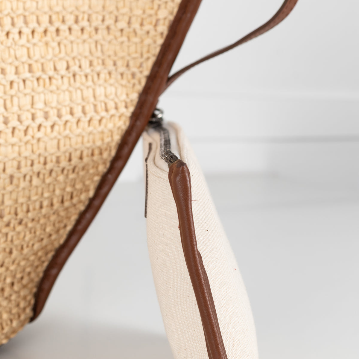 Hereu Natural Calella Raffia Brown Leather Trim Bag
