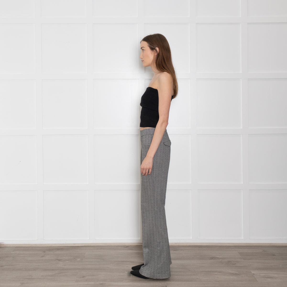 Luisa Cerano Black And White Chevron Tweed Trousers