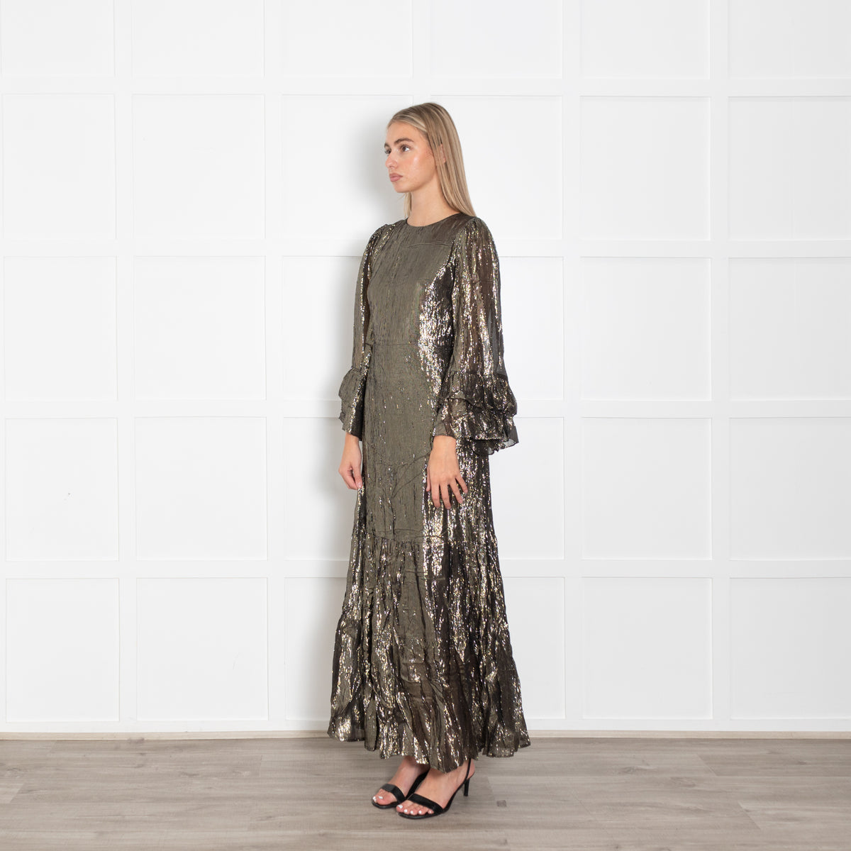 Queens of Archive Black  and Gold Tiered Maxi Dress