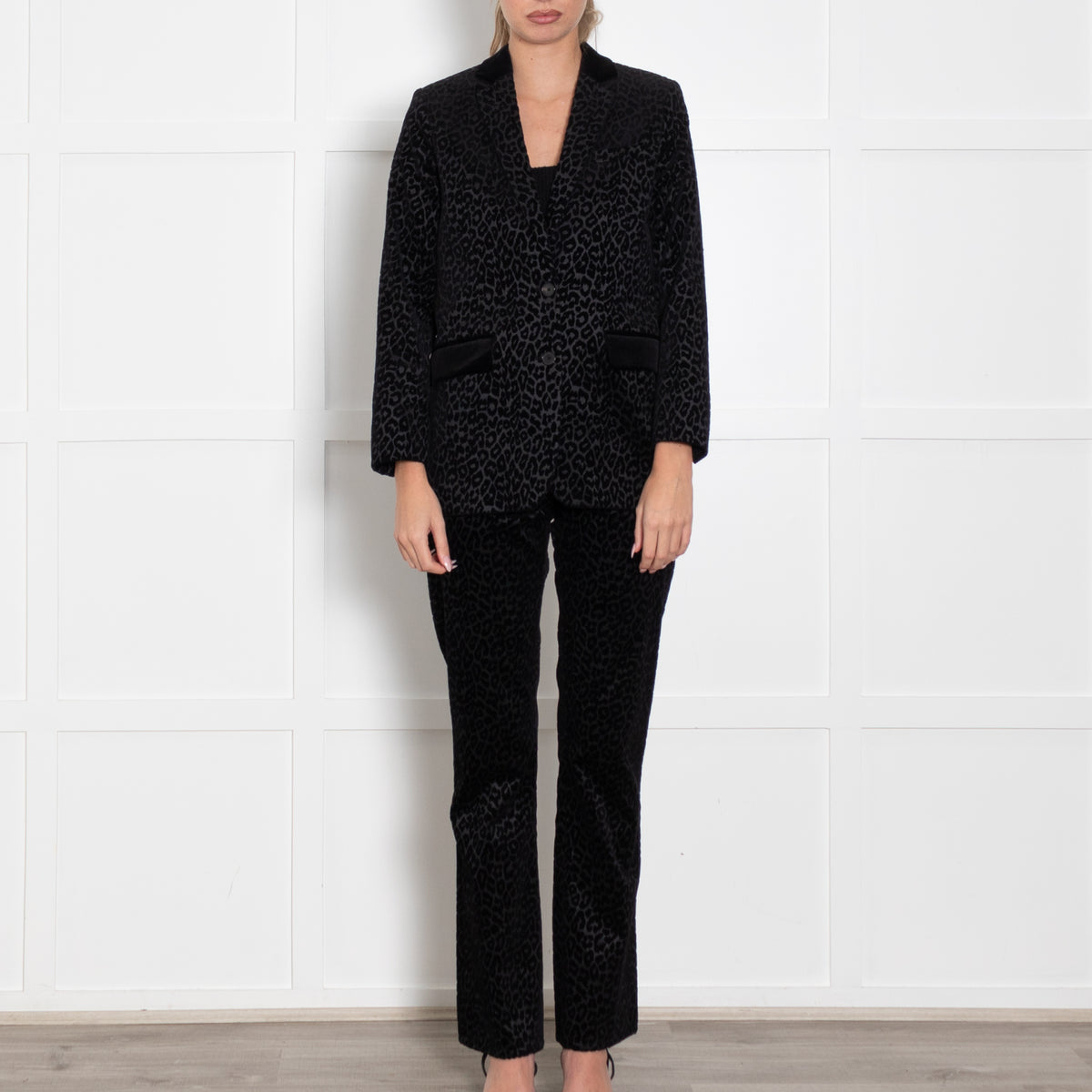 The Kooples Black On Black Animal Print Devore Blazer Jacket
