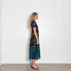 Self Portrait Blue Turquoise Black Lace Midi Dress