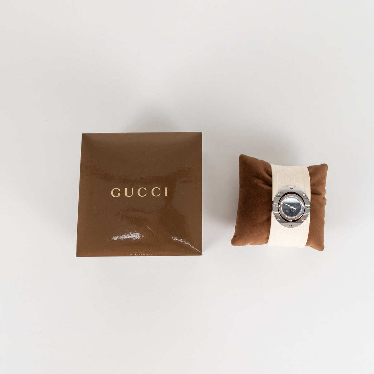Gucci White Rubber Twirl Stainless Steel Watch