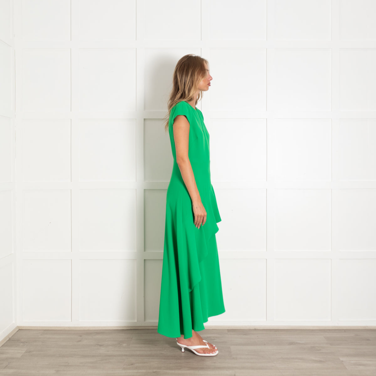 Me +Em Green Cap Sleeve Frill Maxi Belted Dress