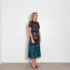 Self Portrait Blue Turquoise Black Lace Midi Dress